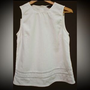 Banana Republic White Tank Top with Embroidered Hem